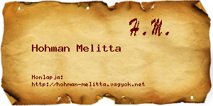 Hohman Melitta névjegykártya
